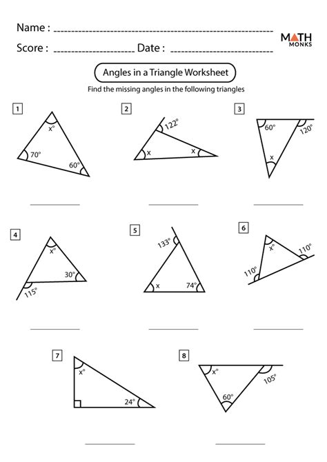 Angles of Triangles Worksheets